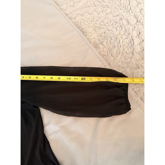 Adele & May Black Sheer Sleeve Mock Neck Keyhole Blouse Top Size S NWT - Picture 6 of 9